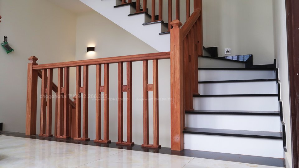 CẦU THANG GỖ GÕ ĐỎ | SONG ĐÔI