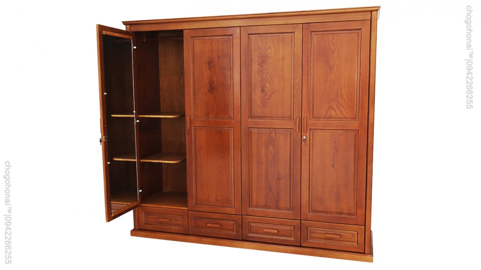 TỦ ÁO 4 CÁNH GỖ SỒI | HÀNG ĐẶT